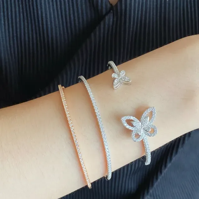 Double Butterfly Pavé Crystal Open Cuff Bracelet 10