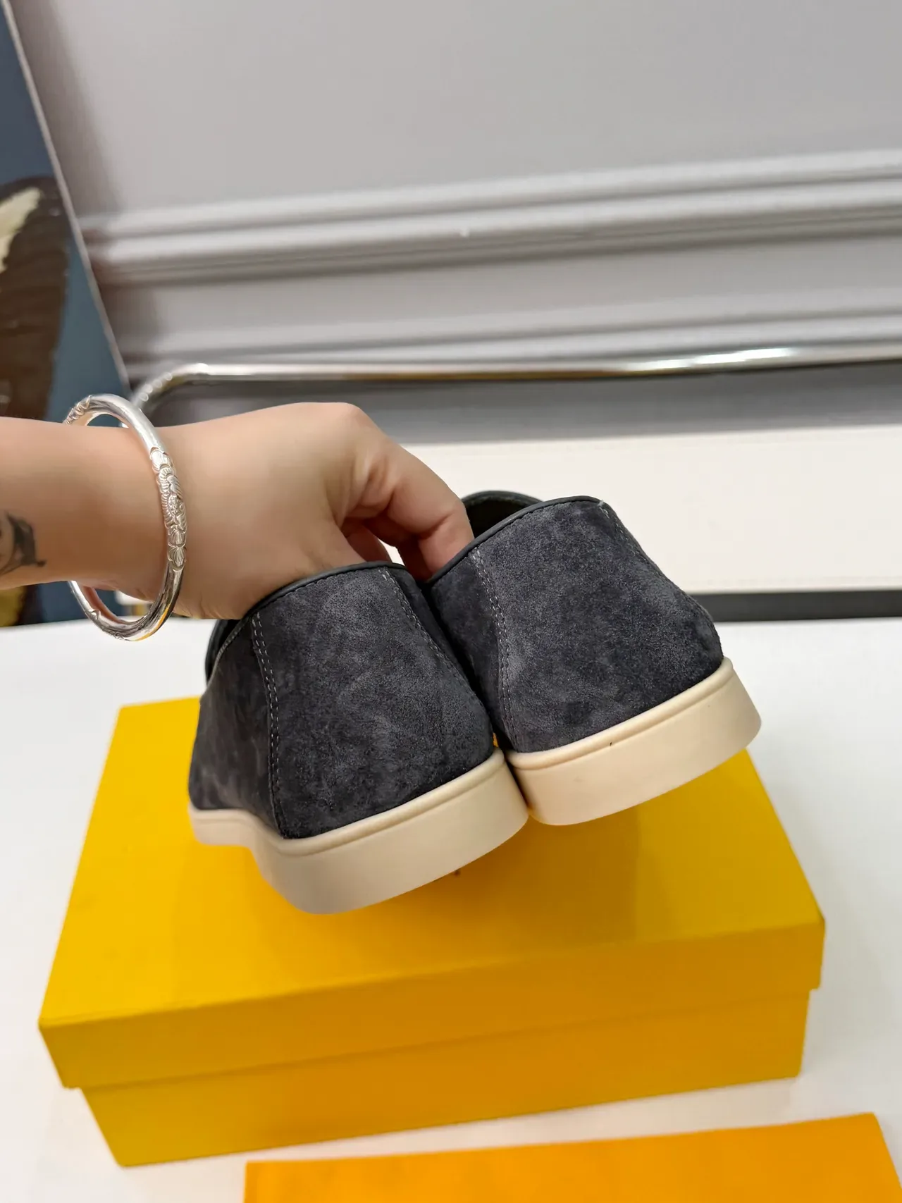 DOUCAI Gray Suede Moc-Toe Slip-On Loafers 3