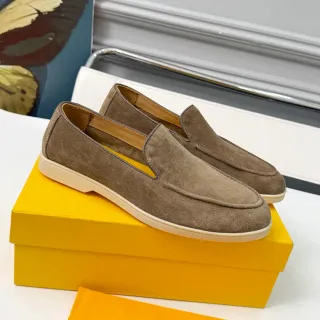 DOUCAI'S Marrón Beige Ante Superior Mocasin-Costurado Empeine Loafer