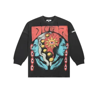 DUAA Distressed Black Graphic Print Crewneck Sweater