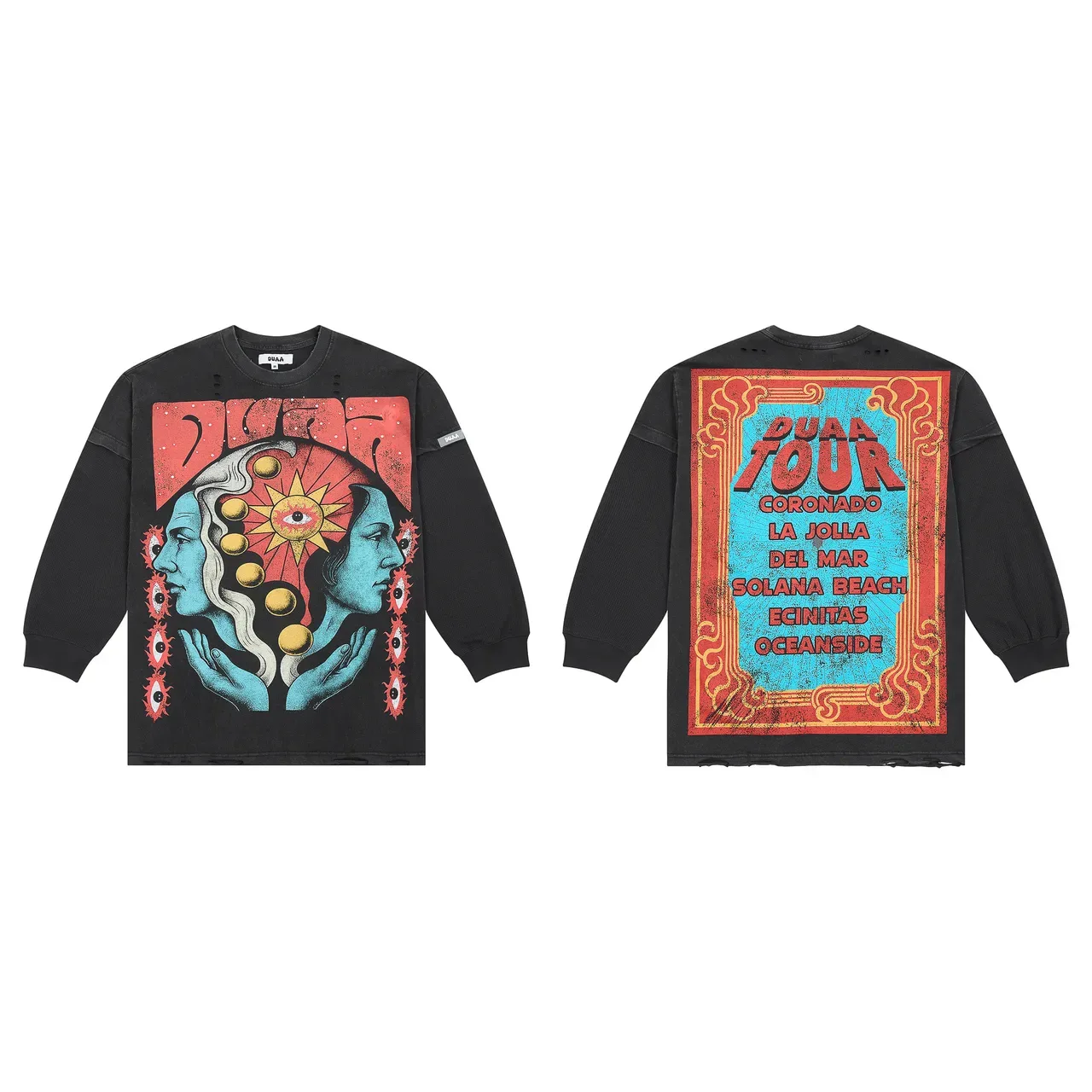 DUAA Distressed Black Graphic Print Crewneck Sweater 3