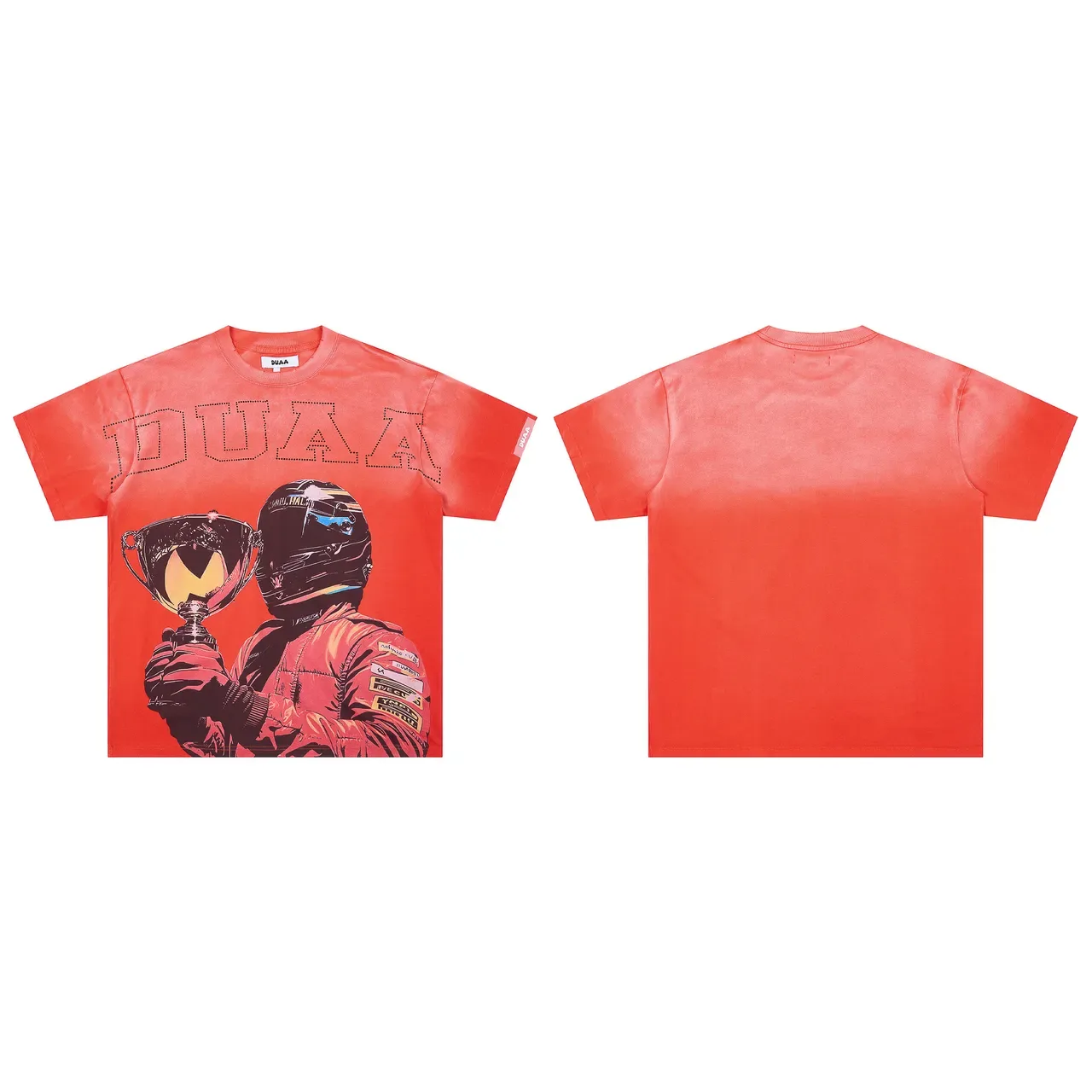 Camiseta DUAA laranja-vermelha com estampa gráfica de troféu de corrida 2