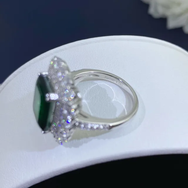Emerald-Cut Green Gemstone Double Halo Ring 2