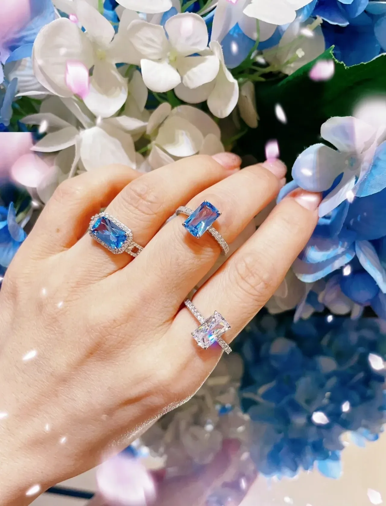 Emerald-Cut Solitaire Pavé Band Ring 2
