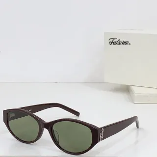 Fake me Óculos de sol retro oval-cat-eye armação marrom lente verde
