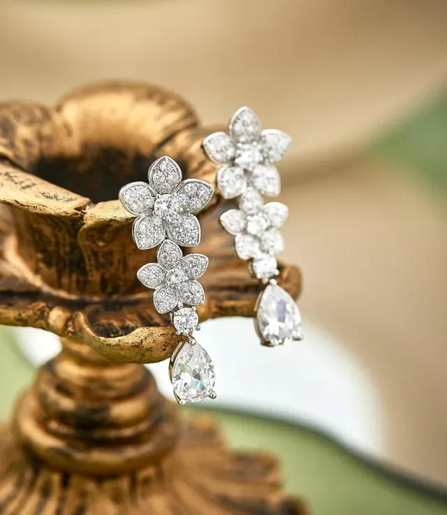 Floral Pavé-Set Pear Drop Earrings 3