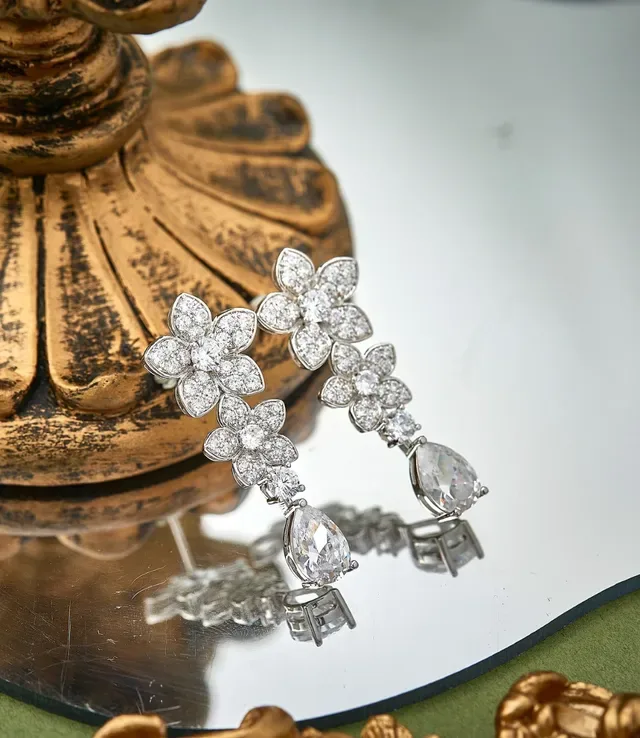 Floral Pavé-Set Pear Drop Earrings 7