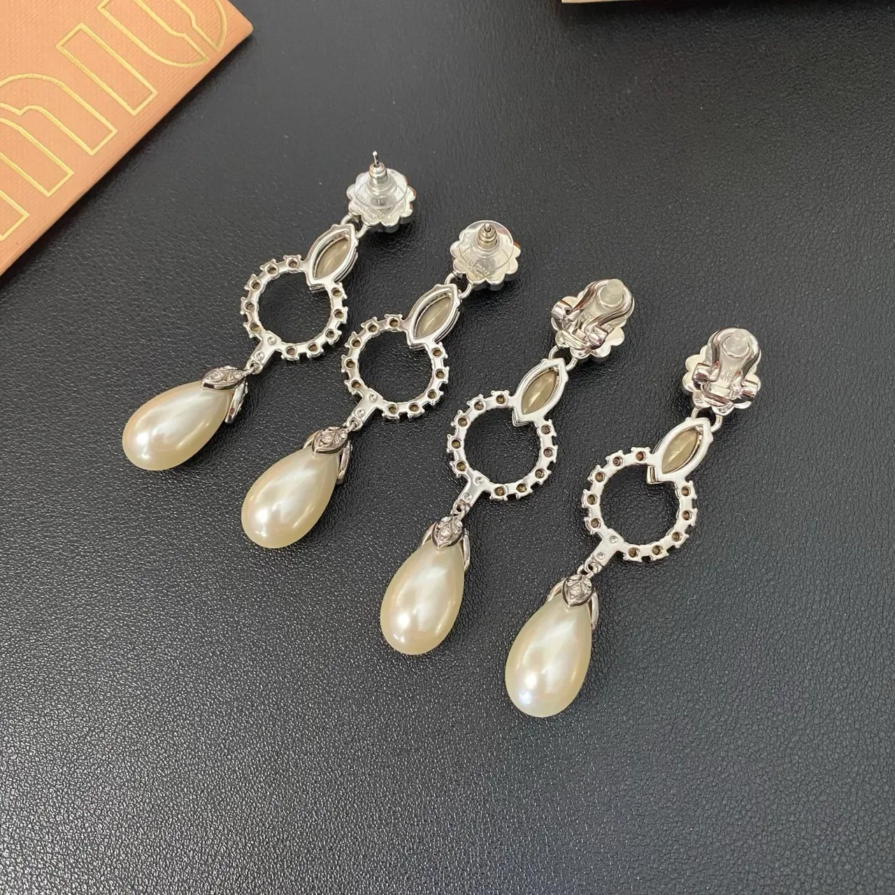 花卉顶 Marquise 水晶 开放圆圈 泪滴珍珠坠耳环 4