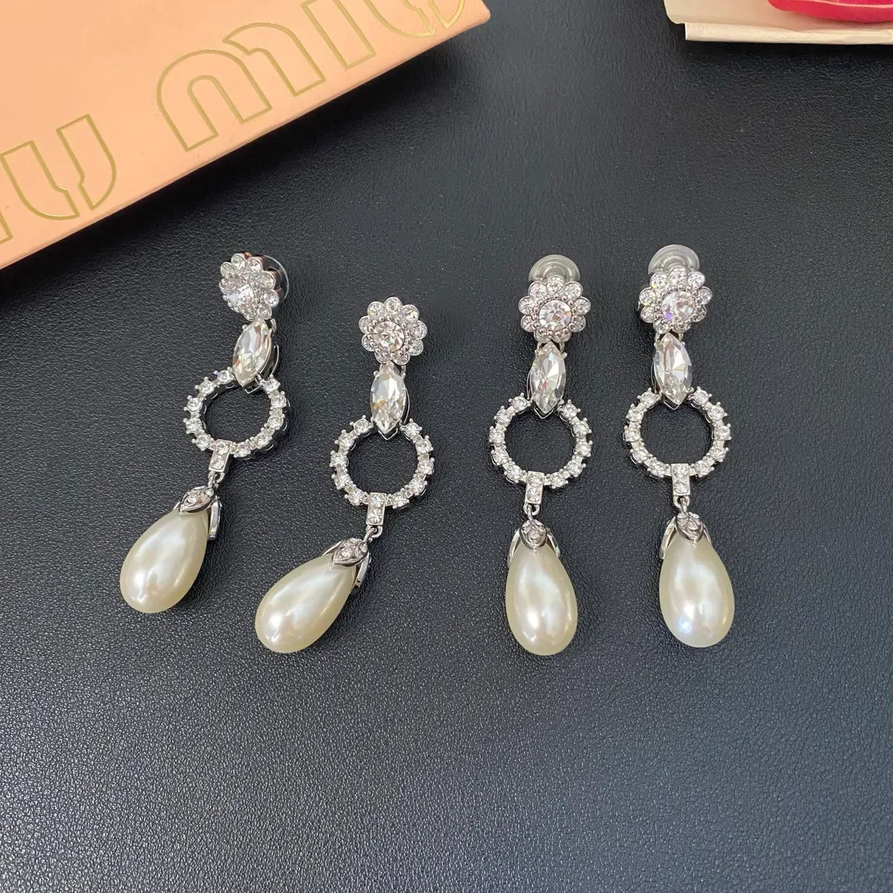 花卉顶 Marquise 水晶 开放圆圈 泪滴珍珠坠耳环 9