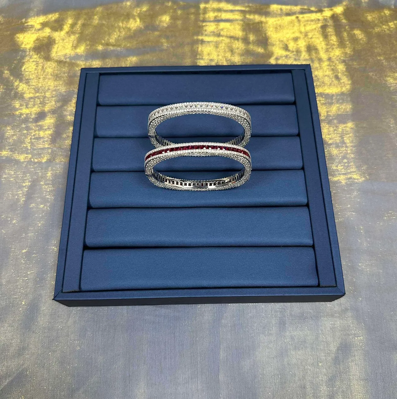 Full-Pavé Double-Row Silver-Tone Bangle Bracelets 8