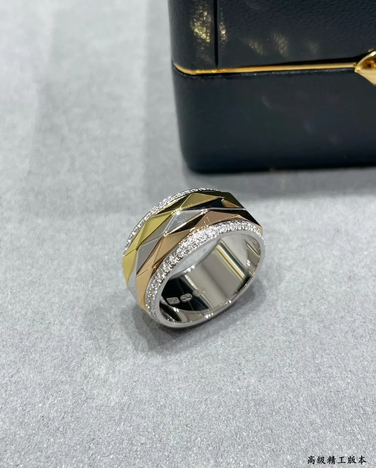 Geometric Faceted Pavé Multi-Tone Metal Wide Rings 4