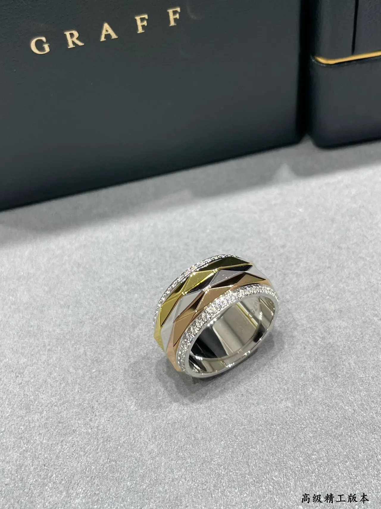 Geometric Faceted Pavé Multi-Tone Metal Wide Rings 6