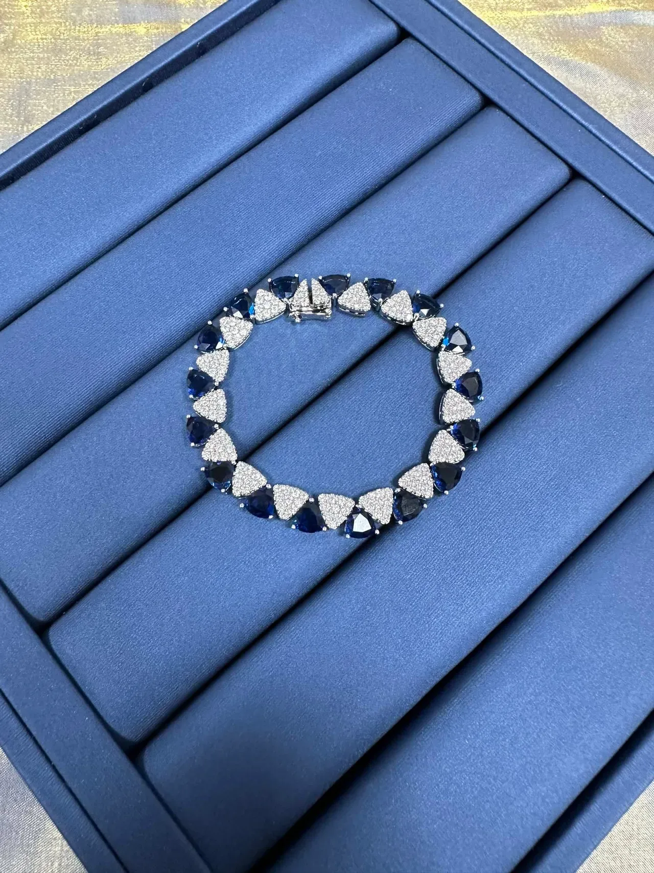Geometric Triangular Blue and White Pavé Stone Bracelet 9