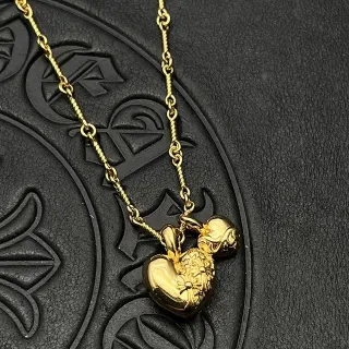 Gold Black Heart-Shaped Pendant Necklace