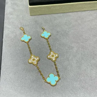 金蓝链环三叶草形魅力手链