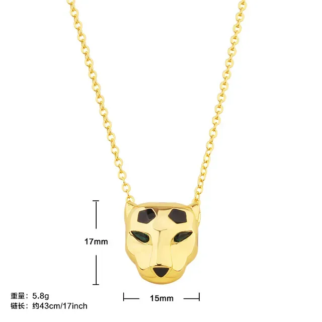 Gold Green Panther-Head Pendant Enamel Spot Detailing Necklace 2