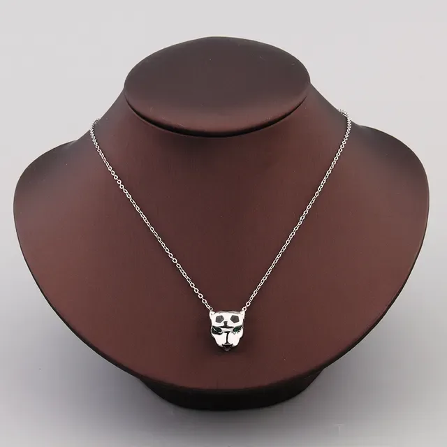 Gold Green Panther-Head Pendant Enamel Spot Detailing Necklace 3