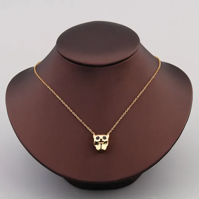 Gold Green Panther-Head Pendant Enamel Spot Detailing Necklace 5