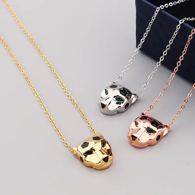 Gold Green Panther-Head Pendant Enamel Spot Detailing Necklace 6