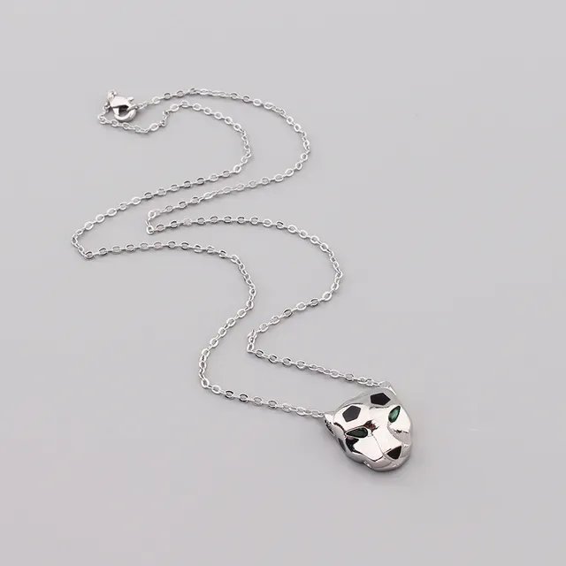 Gold Green Panther-Head Pendant Enamel Spot Detailing Necklace 7
