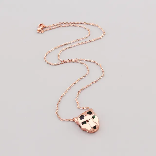 Gold Green Panther-Head Pendant Enamel Spot Detailing Necklace 8