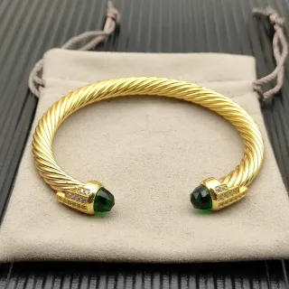 Gold Green Twisted Rope Cable Faceted Gemstone Terminals Bracelet
