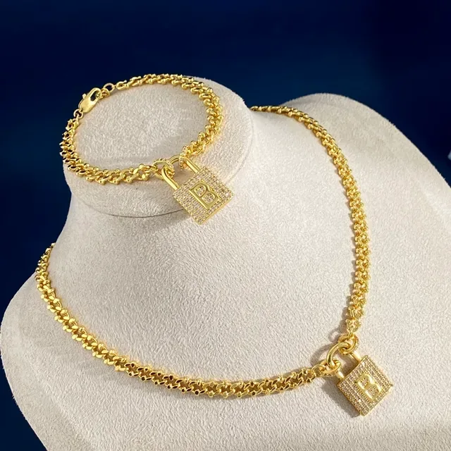 Gold Silver Chunky Curb Chain Pavé Crystal Padlock Charm Bracelet 3