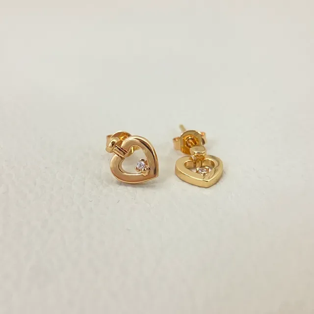 Gold Silver Heart-Shaped Outline Single Clear Stone Earrings 6