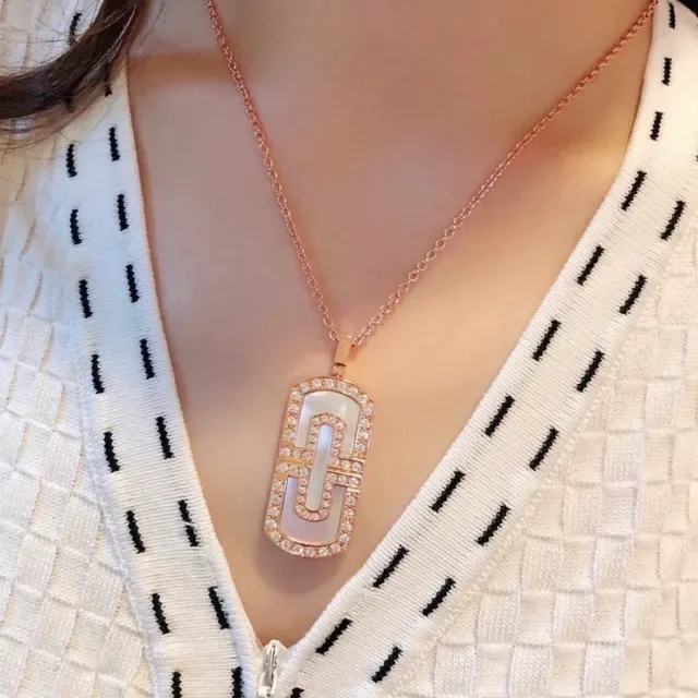 Gold Silver Rose Gold Mother-of-Pearl Pavé Crystal Dog-Tag Pendant Necklaces 9