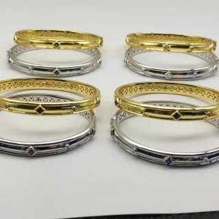 سوار ذهبي فضي ثنائي اللون معدني بنمط شبكي مفتوح