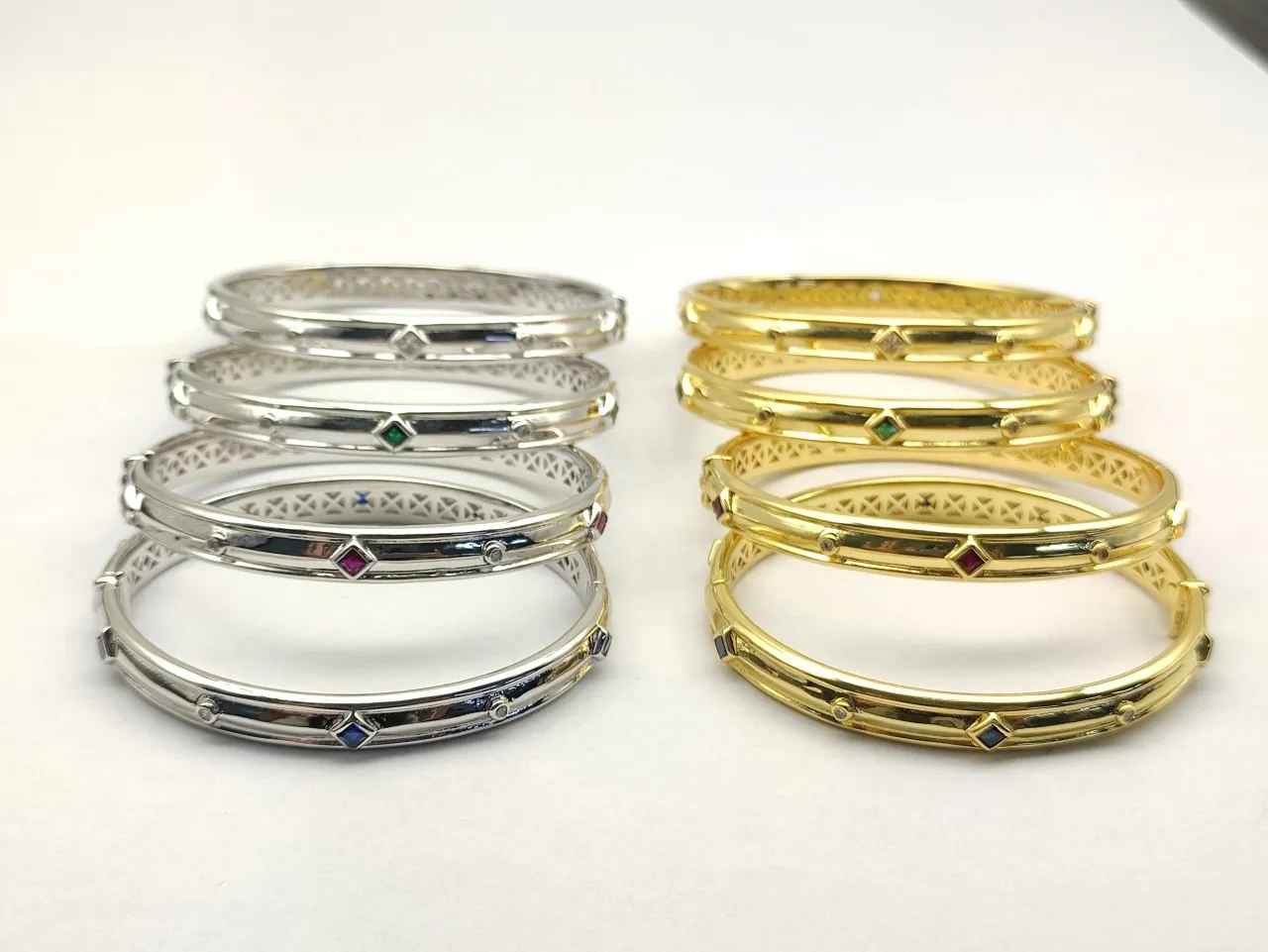 Gold Silver Two-Tone Metal Openwork Lattice Pattern Bracelet 9
