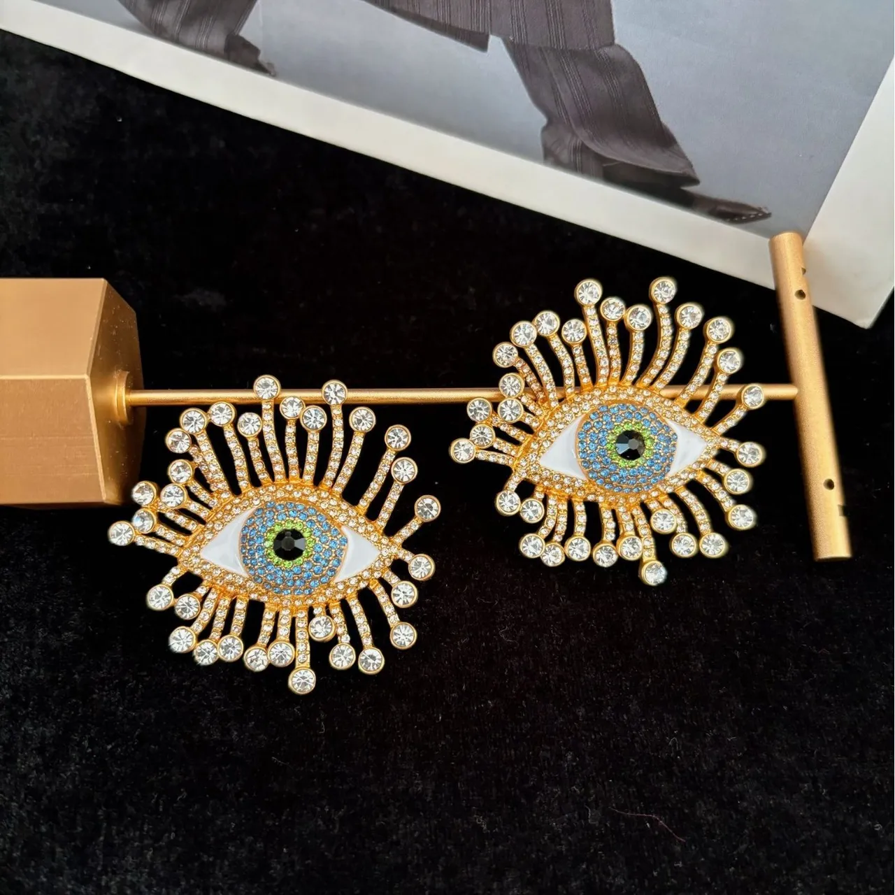 Gold-Tone Evil Eye Rhinestone Enamel Statement Earrings 3