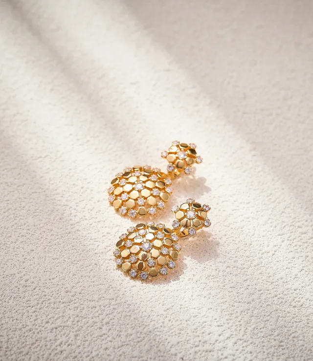 Gold-Tone Honeycomb Pavé Drop Earrings 4