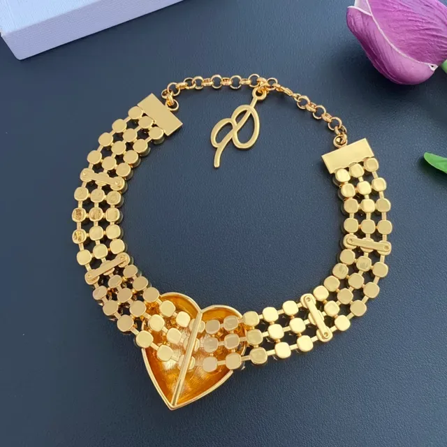 Gold-Tone Multi-Row Crystal Heart Pendant Choker Necklace 4