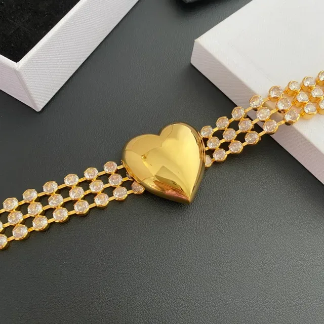 Gold-Tone Multi-Row Crystal Heart Pendant Choker Necklace 6