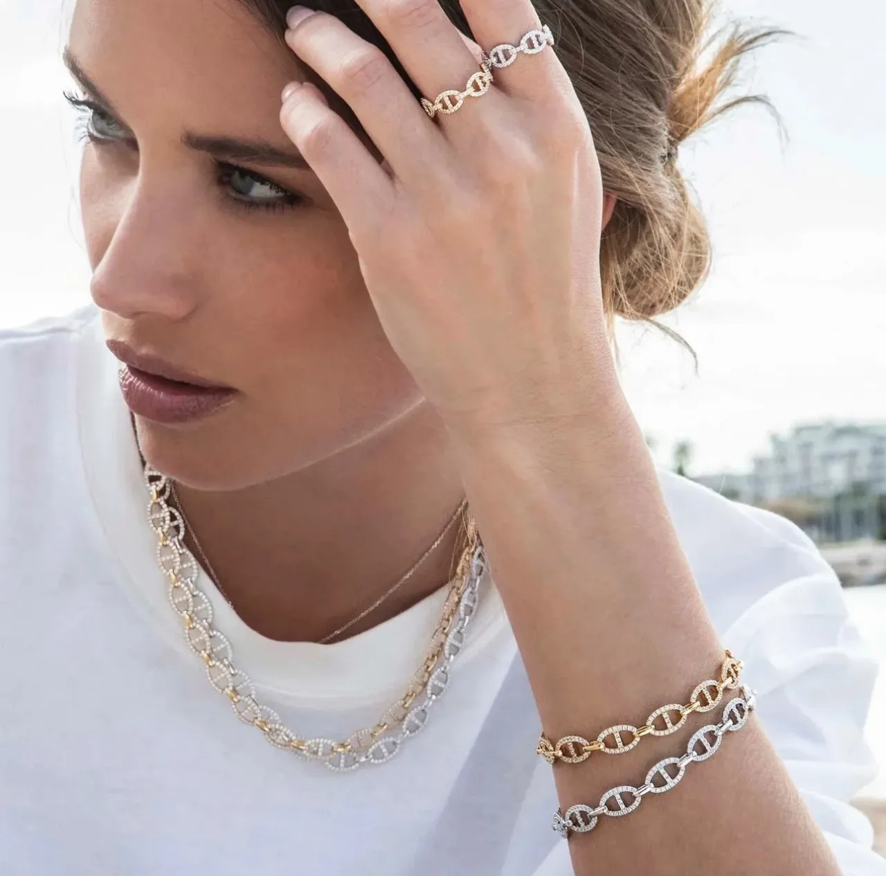 সোনালি Pavé Mariner Link Chain নেকলেস 2