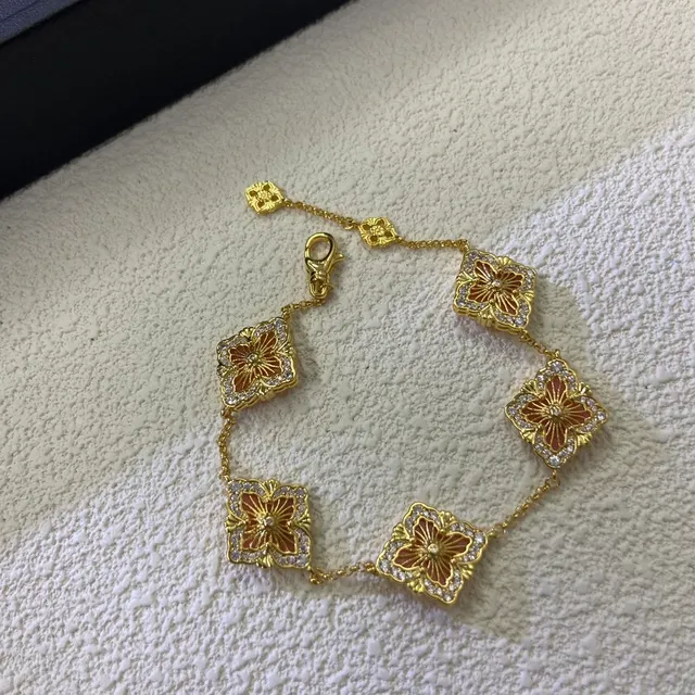 Gold-Tone Pink Enamel Quatrefoil Chain Bracelet 3