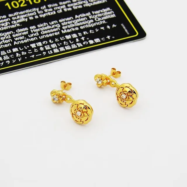 Boucles d'oreilles dorées transparentes motif floral à double niveau 7