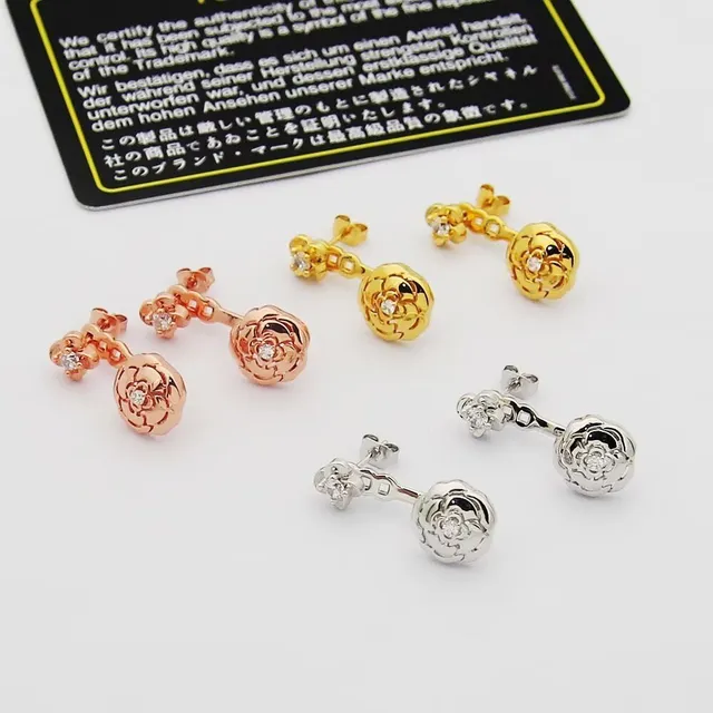 Boucles d'oreilles dorées transparentes motif floral à double niveau 8