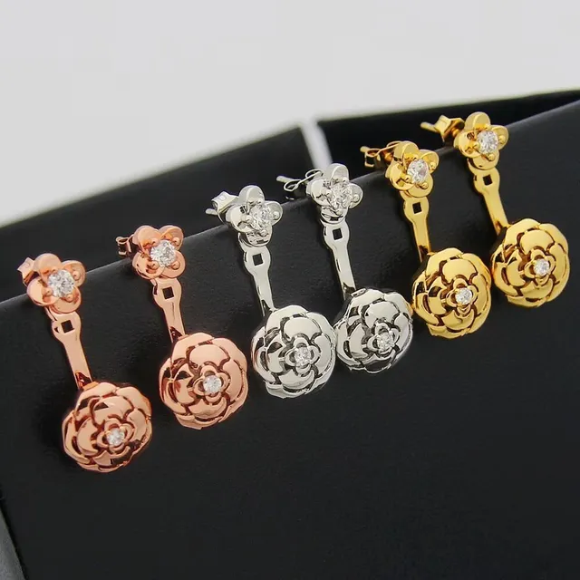 Boucles d'oreilles dorées transparentes motif floral à double niveau 9