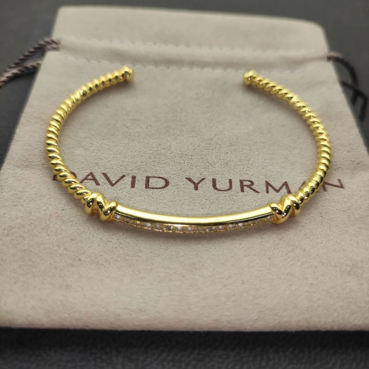 Gold Twisted Rope Cable Open Cuff Bracelet 8