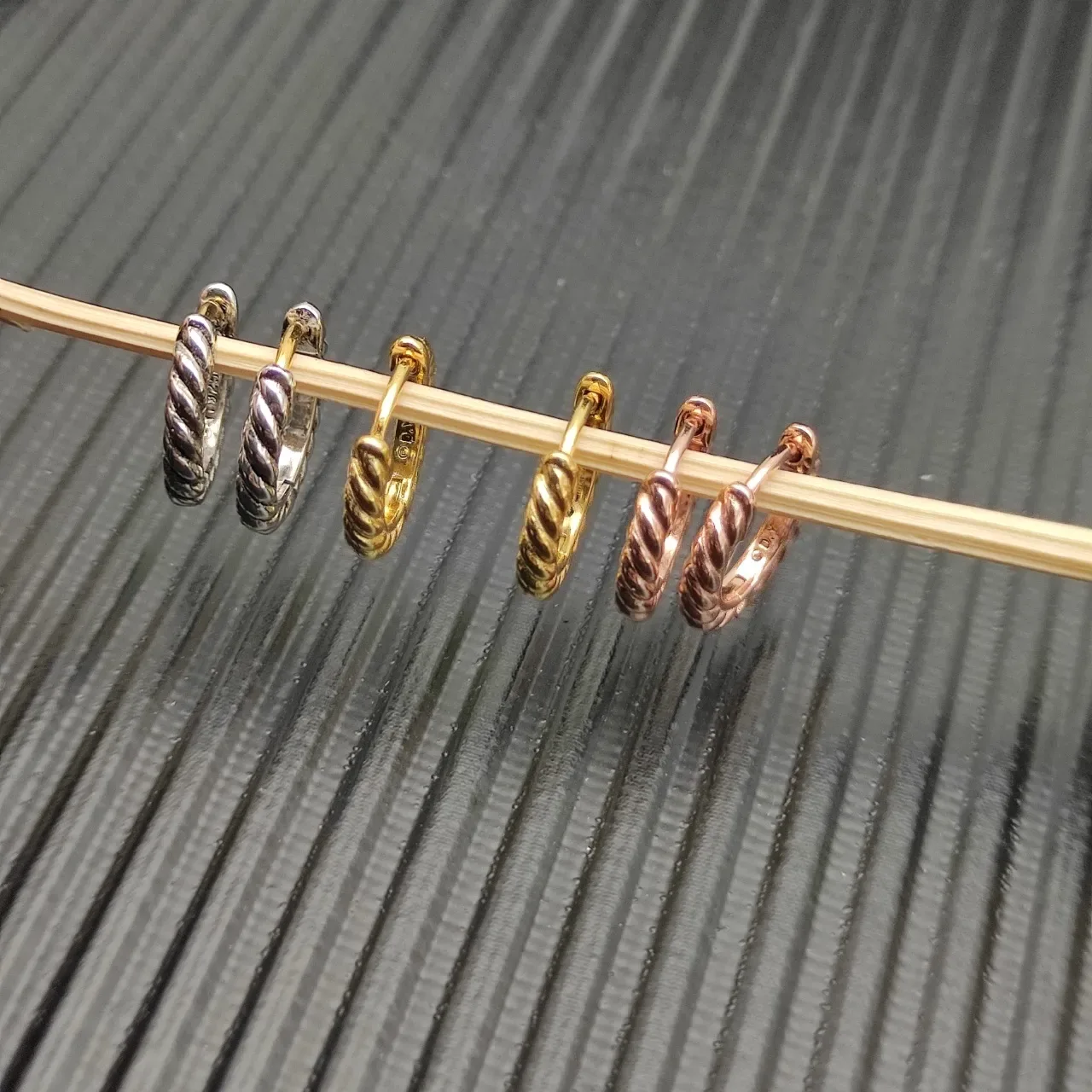 Gold Twisted Rope Texture Hinged Hoop Earrings 5