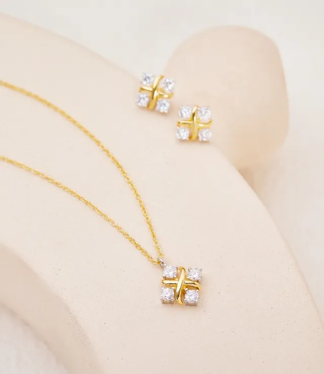 Gold White Chain X-Shaped Pendant Necklace 6
