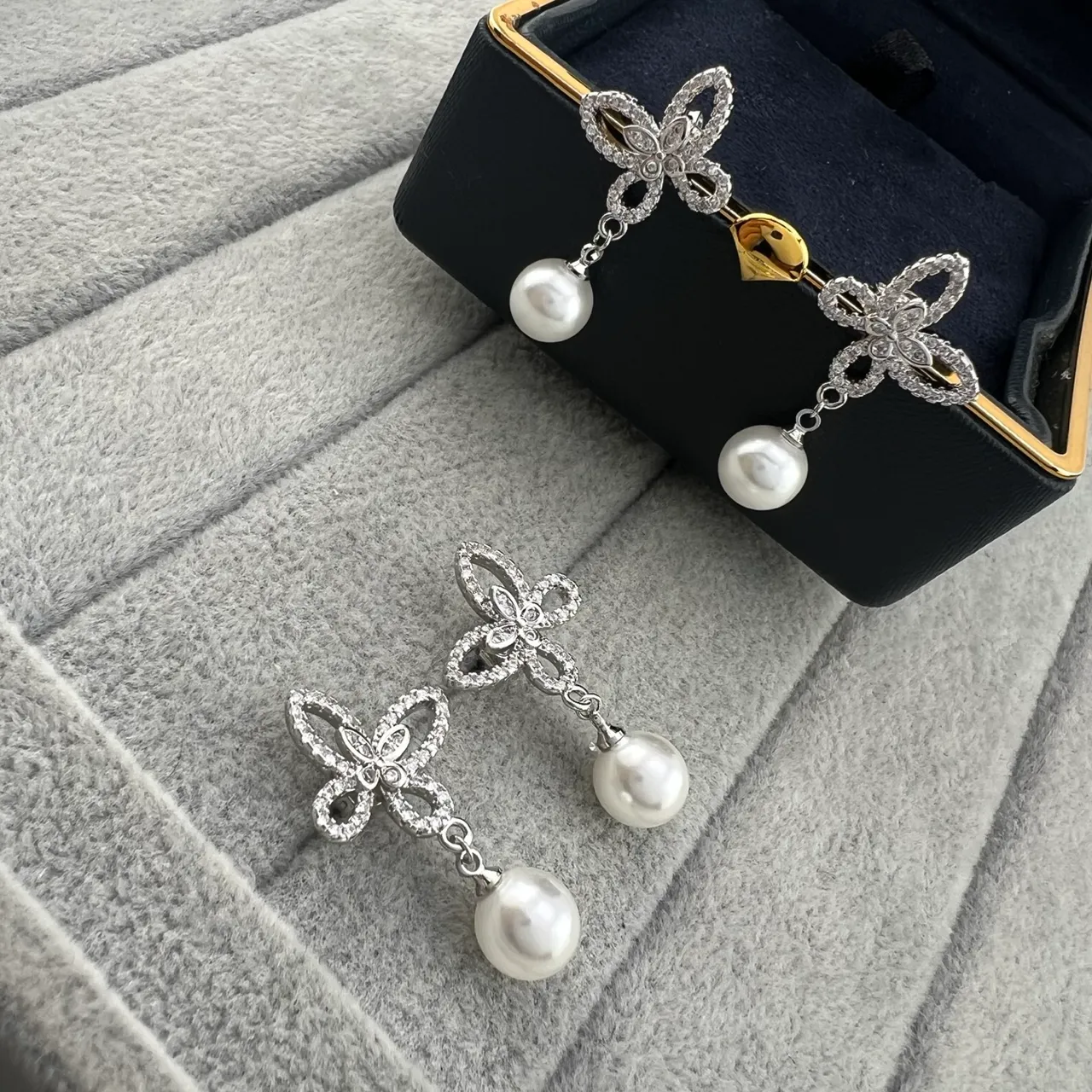 GRAFF Butterfly Pavé Drop Pearl Earrings 4