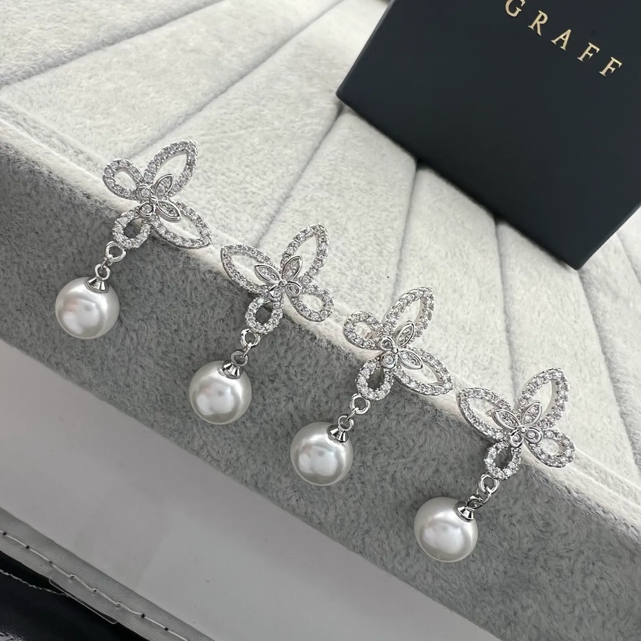 GRAFF Butterfly Pavé Drop Pearl Earrings 5
