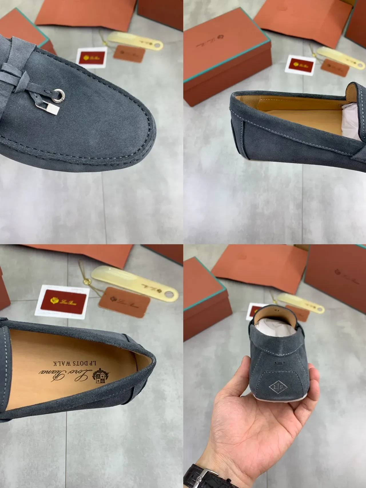 Gray Beige Suede Saddle Strap Loafer 2