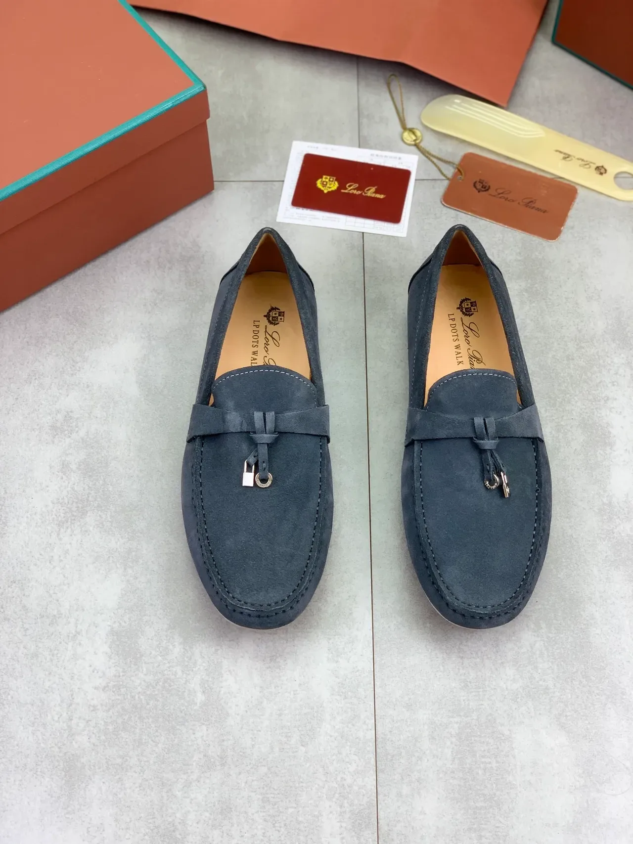 Gray Beige Suede Saddle Strap Loafer 4