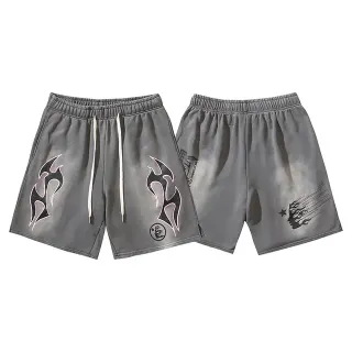 Gray Flame Graphic Print Elastic Waist Shorts