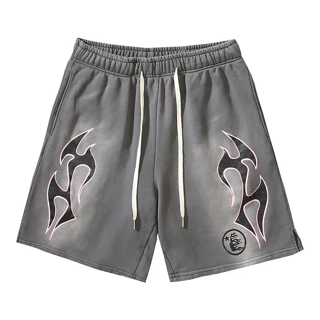 Shorts de cintura elástica con estampado gráfico de llama gris 2