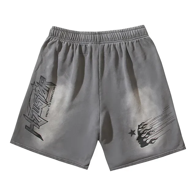 Shorts de cintura elástica con estampado gráfico de llama gris 3